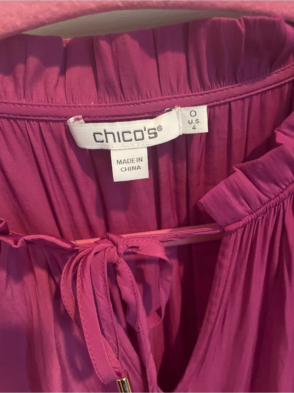 Chico’s Fuchsia tiered pleated dress ruffle flowy brunch feminine smocked O